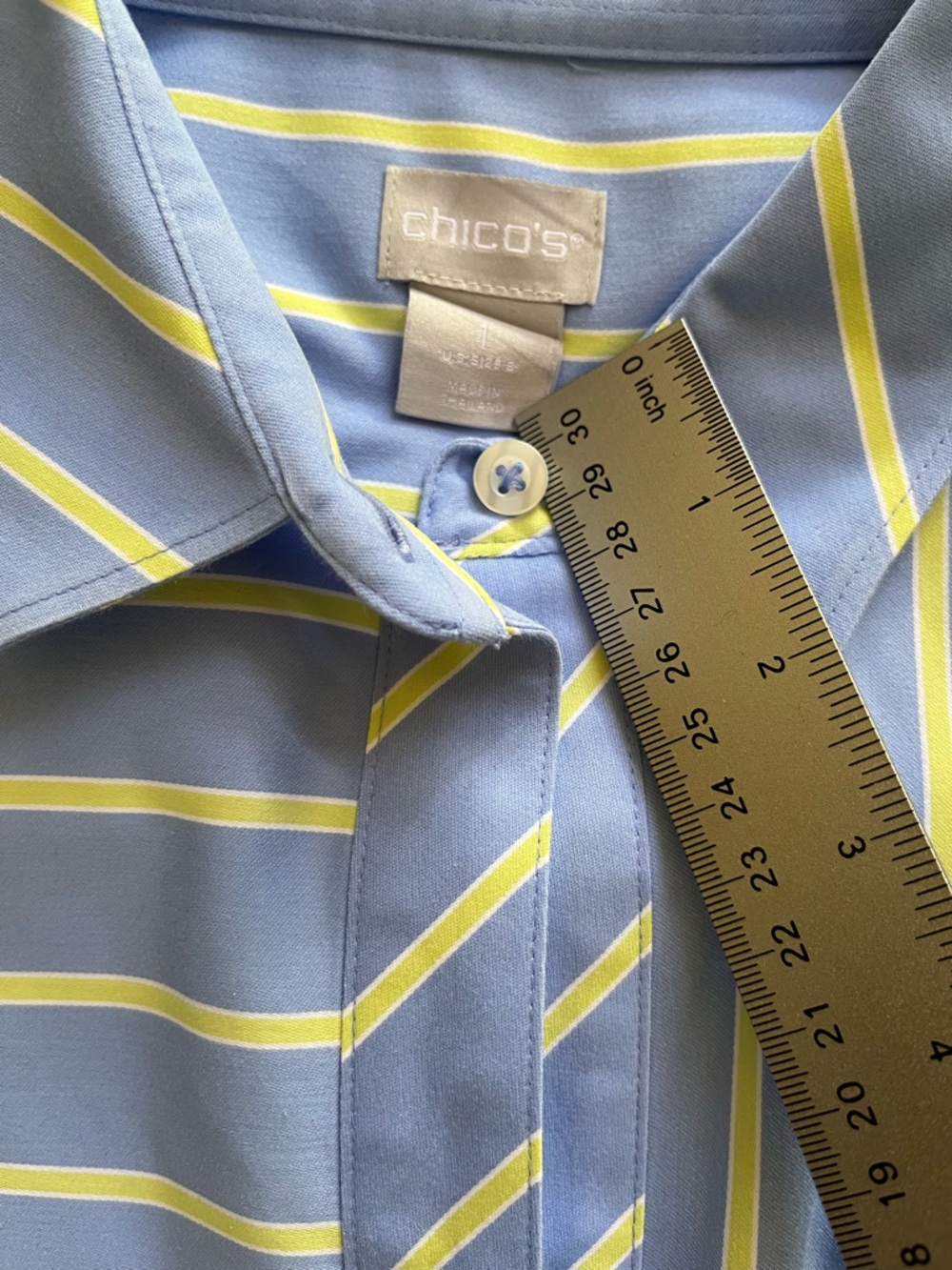 Chico's Blue and Yellow Striped Button Front Shirt Size 1 - Picture 6 of 9